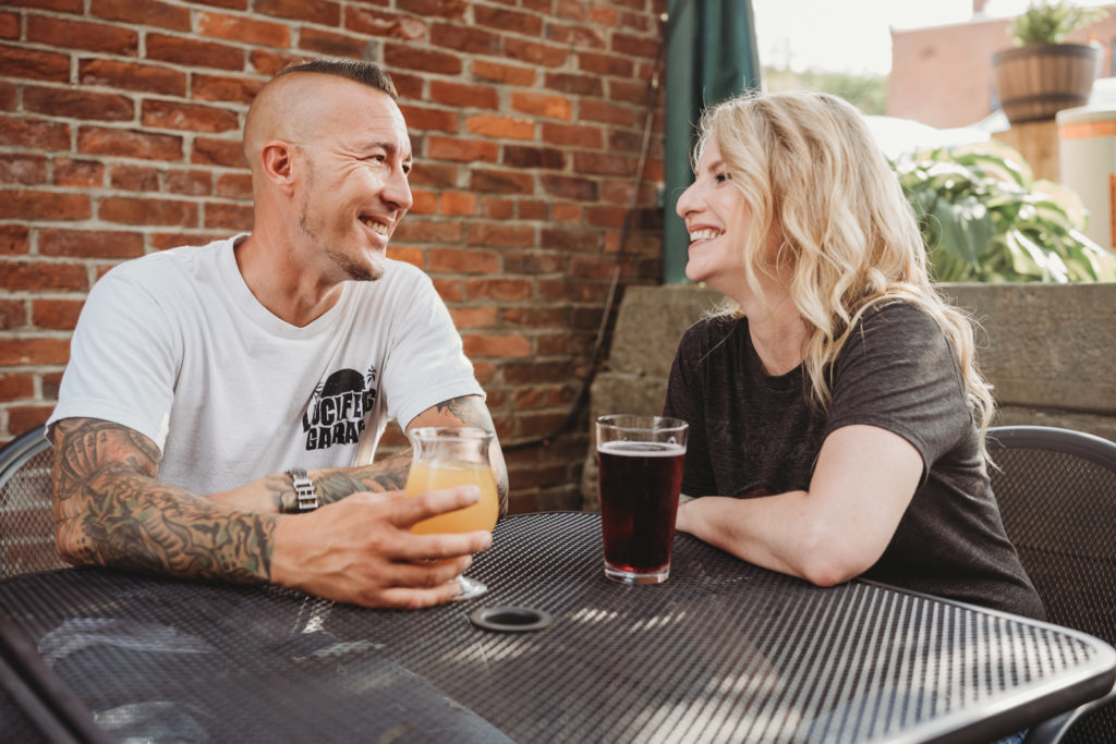Engagement session at Phoenix Brewing Company in Mansfield, Ohio.